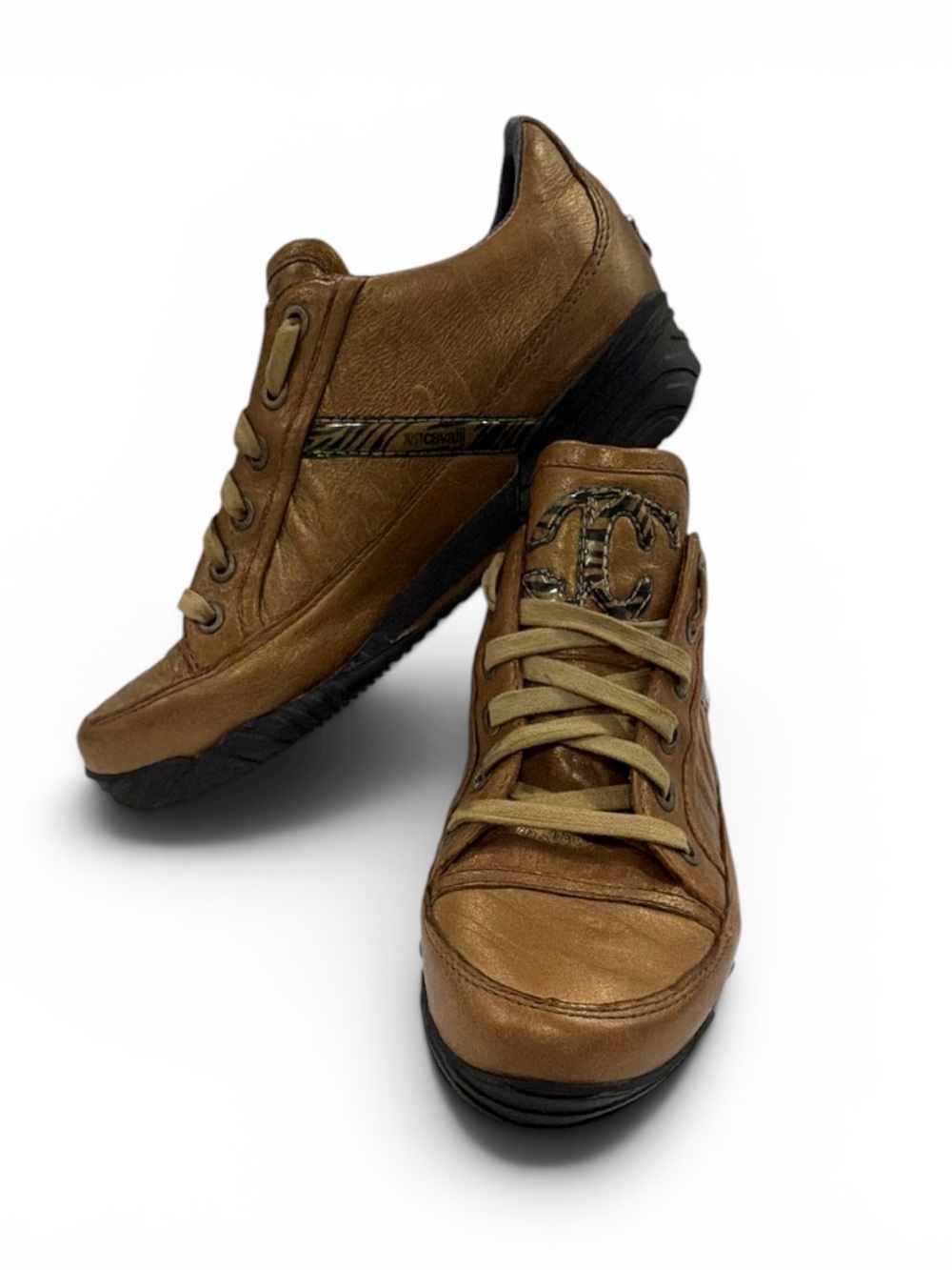 Just Cavalli Rust Brown Leather Lace-Up Sneakers Size 7 /EU 37